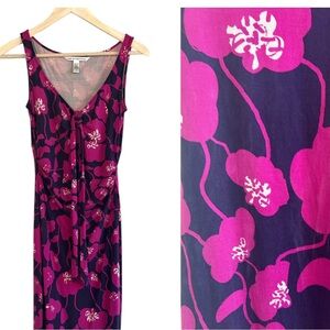 Diane Von Furstenberg 100% Silk Luxury Midi Fuschia Floral Sleeveless Dress Sz 2